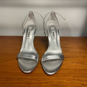 Steve Madden Metallic Silver Ankle-Strap Heels